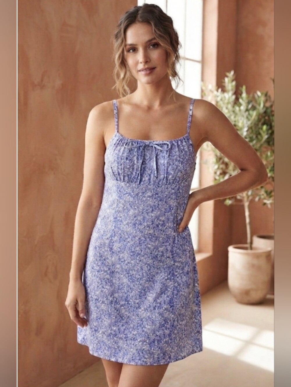 Women's Blue Floral Sundress | Sleeveless Spaghetti Strap Summer Dress